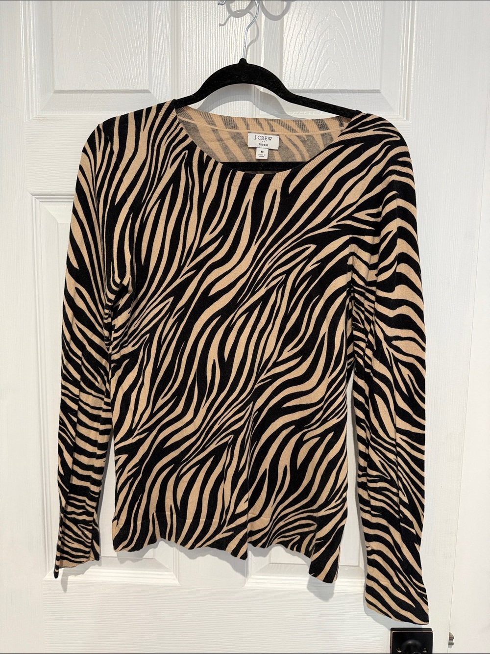 J. Crew Black and Tan Zebra-Print Long Sleeve Top size medium
